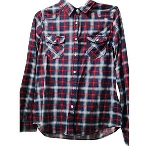 Passport‎ Plaid Flannel Shirt Long Sleeve Western Style Button Up Shirt Medium